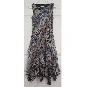 Christopher Banks Dress Blue Abstract Print Sleeveless Ruffle Tango Dance Floor